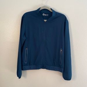 ZYIA Active Navy Blue perforated athletic zip front jacket with pockets medium